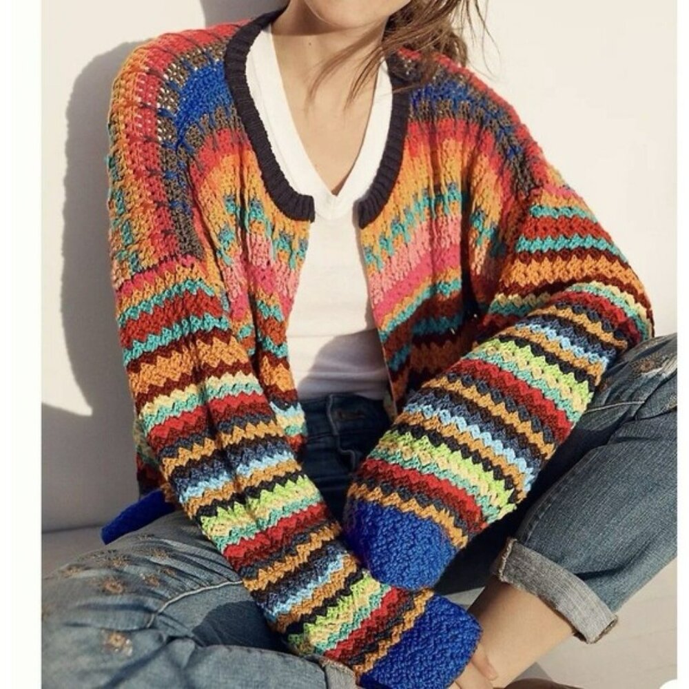 Moth Anthropologie Womens Betty Rainbow Knit Crochet Sweater Vest Cardigan Sz S